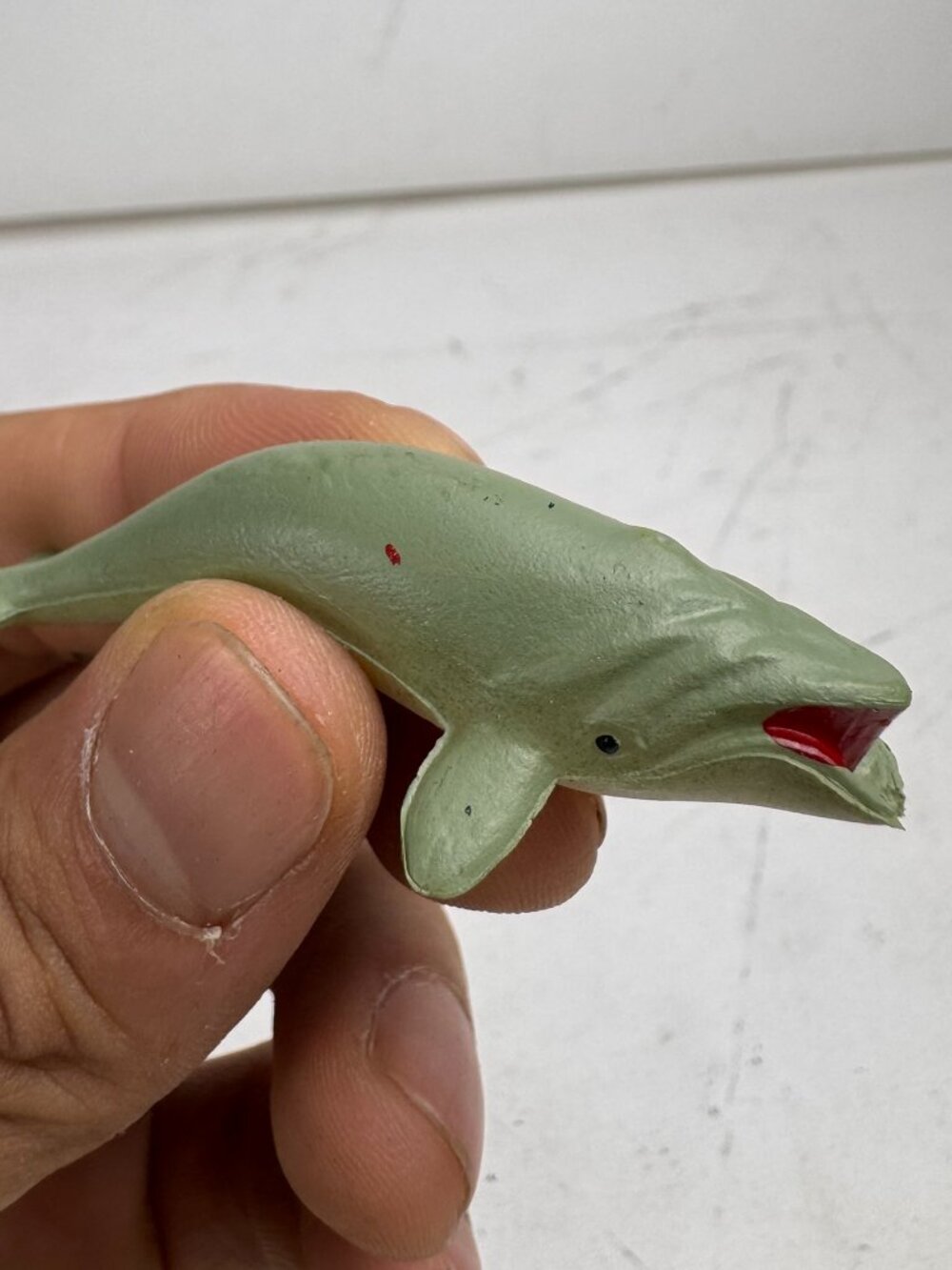 Vintage Green Right Whale Mini Rubber Plastic Sea Animal Toy Figure 2.5"